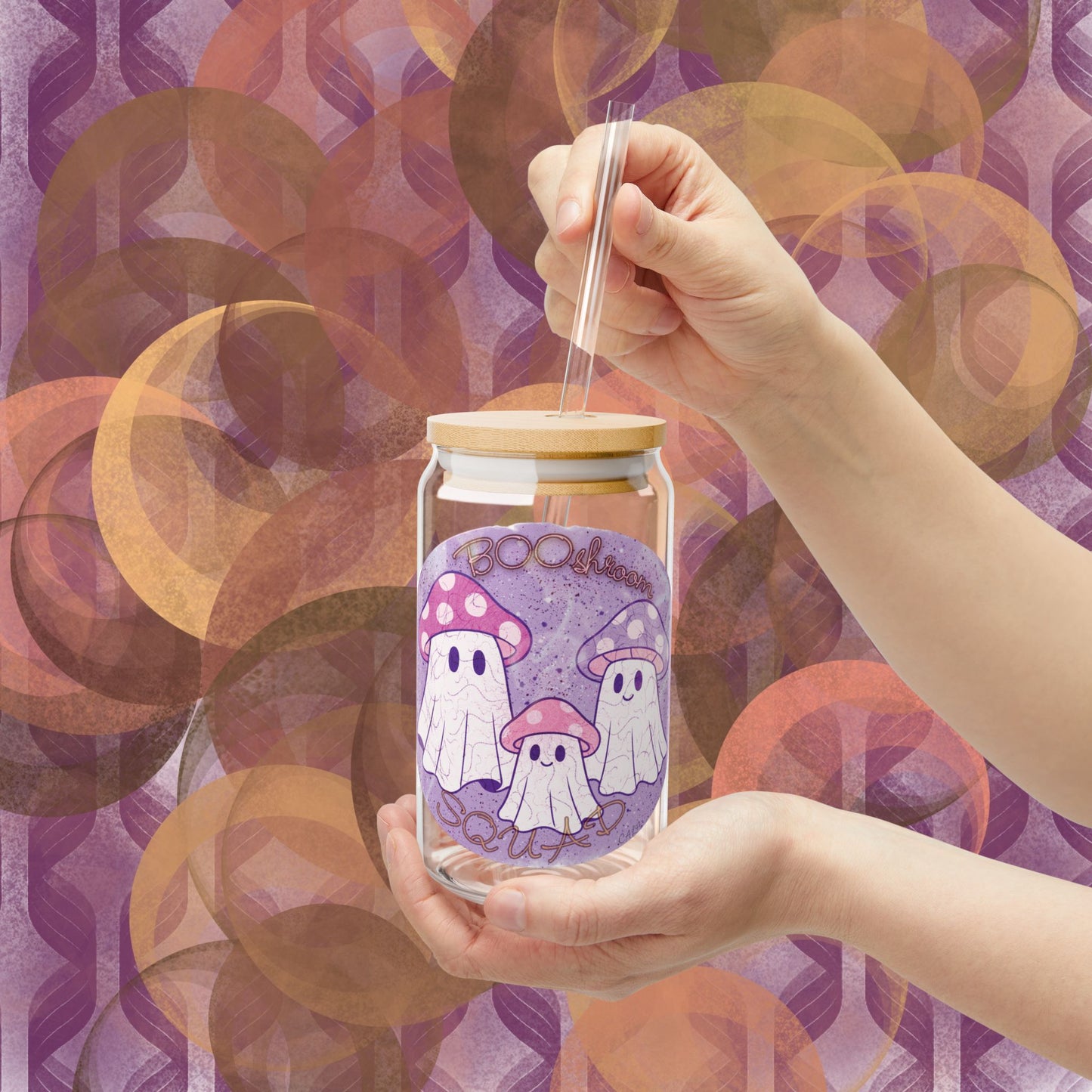 Sipper Glass, 16oz BOOShroom Squad Halloween Drinkware