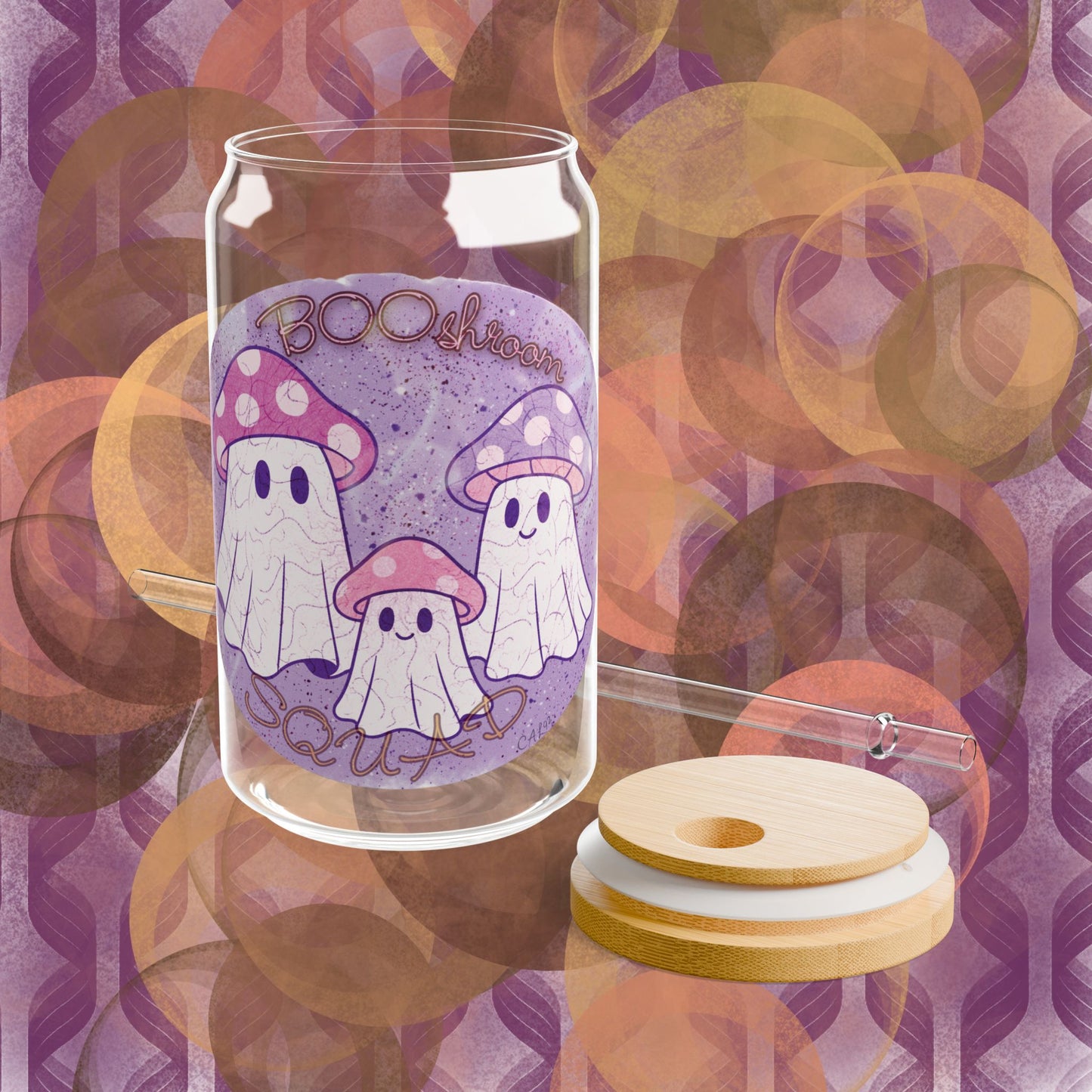 Sipper Glass, 16oz BOOShroom Squad Halloween Drinkware