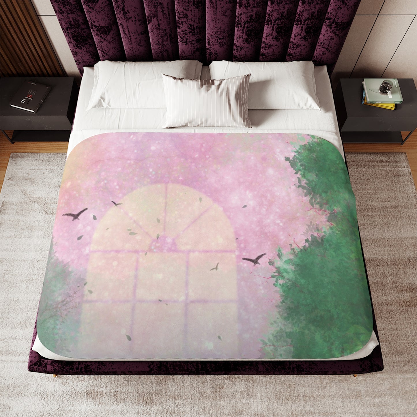 Pastel Nature Sherpa Blanket — Two-Tone Cozy Throw Printify