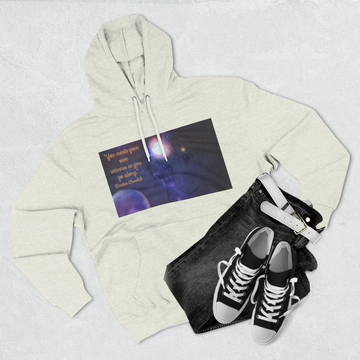 Three-Panel Fleece Hoodie - Universe Quoted Anime and Space Themed Printify