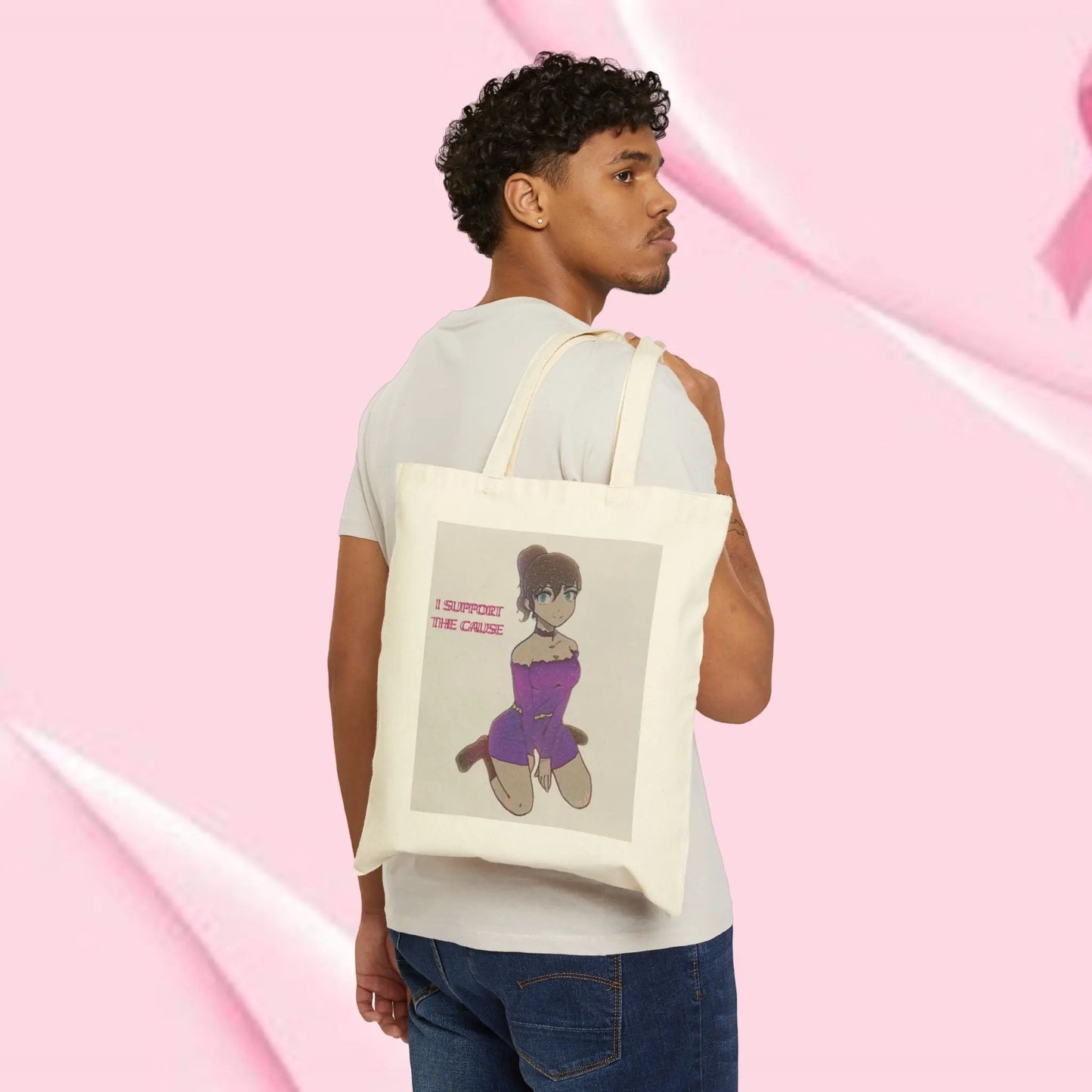 Pink Ribbon Breast Cancer Awareness Tote Bag, Reusable Shopping Bag, Eco-Friendly Grocery Bag, Cancer Survivor Gift, Supportive Canvas Tote Printify