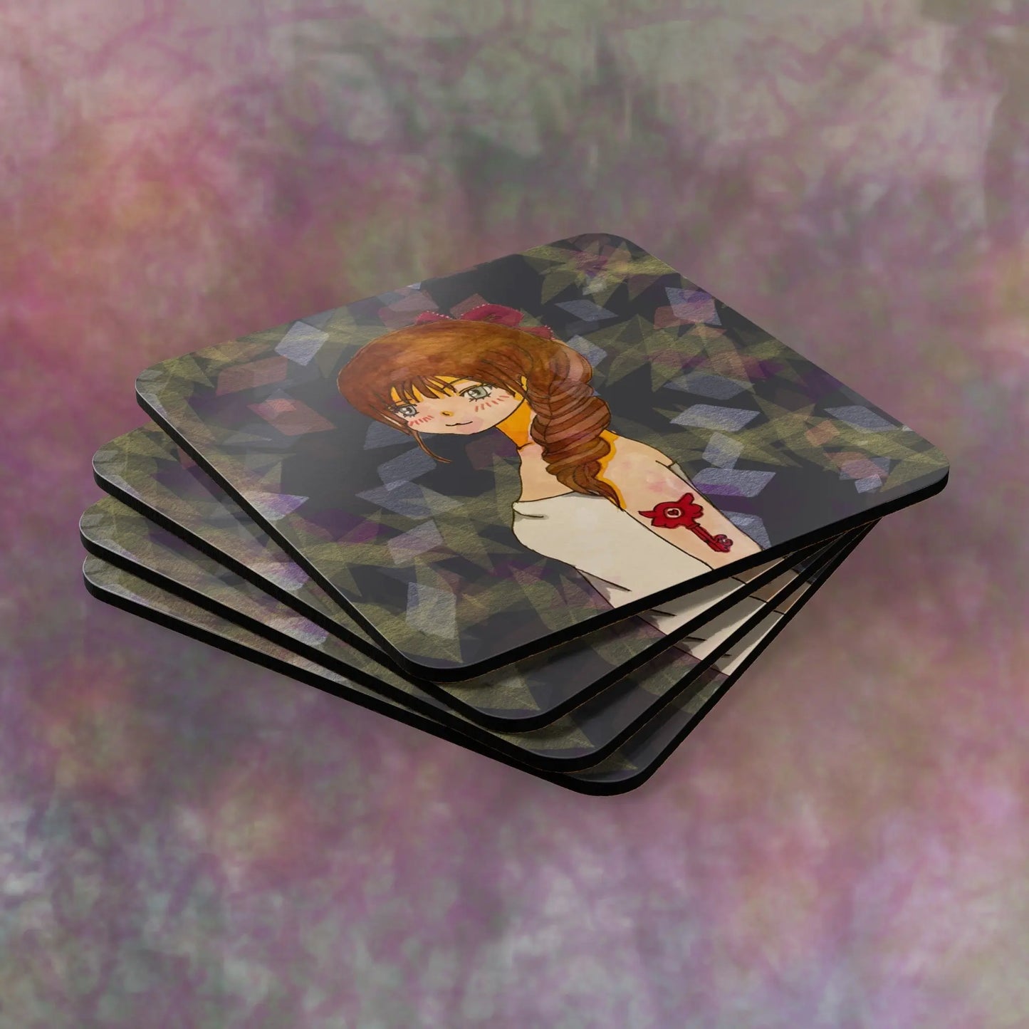 Traditional Hand-Drawn Corkwood Coaster Set - Anime, Drawing, Artwork Printify