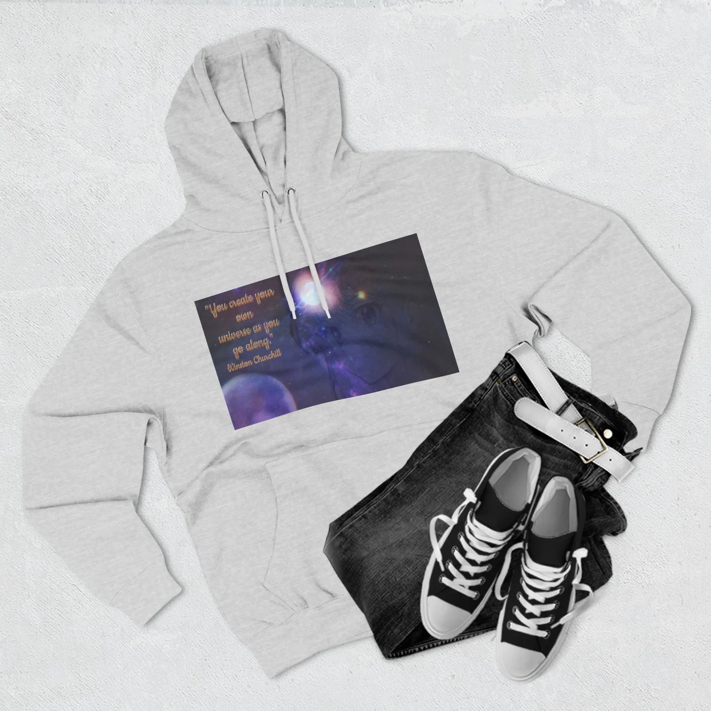 Three-Panel Fleece Hoodie - Universe Quoted Anime and Space Themed Printify