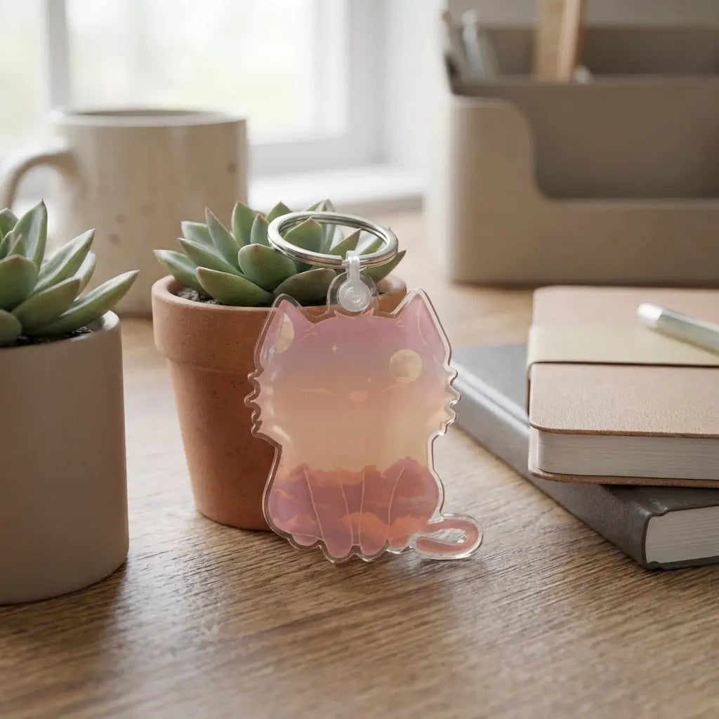 Galaxy Chibi Cat 1.75” x 2” Keychain COURT-Mania