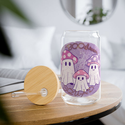 Sipper Glass, 16oz BOOShroom Squad Halloween Drinkware Printify