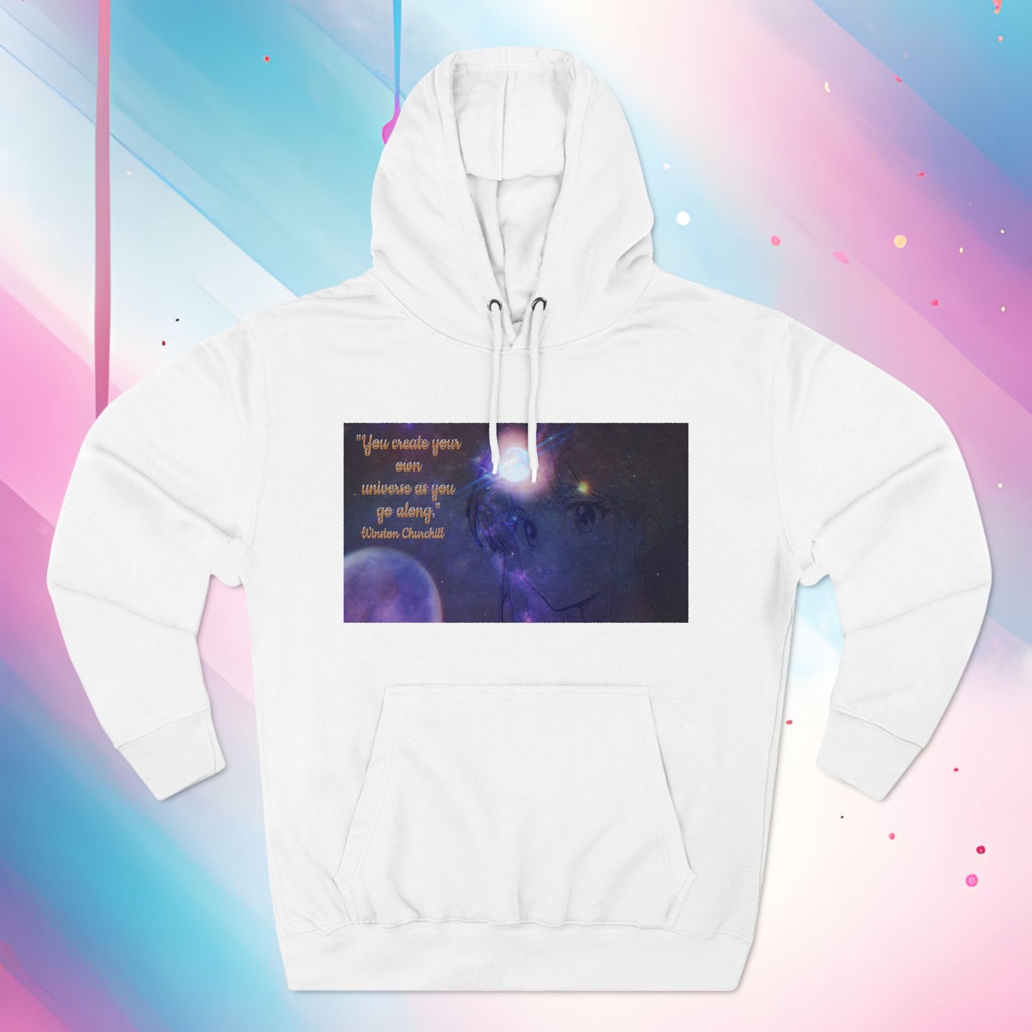 Three-Panel Fleece Hoodie - Universe Quoted Anime and Space Themed