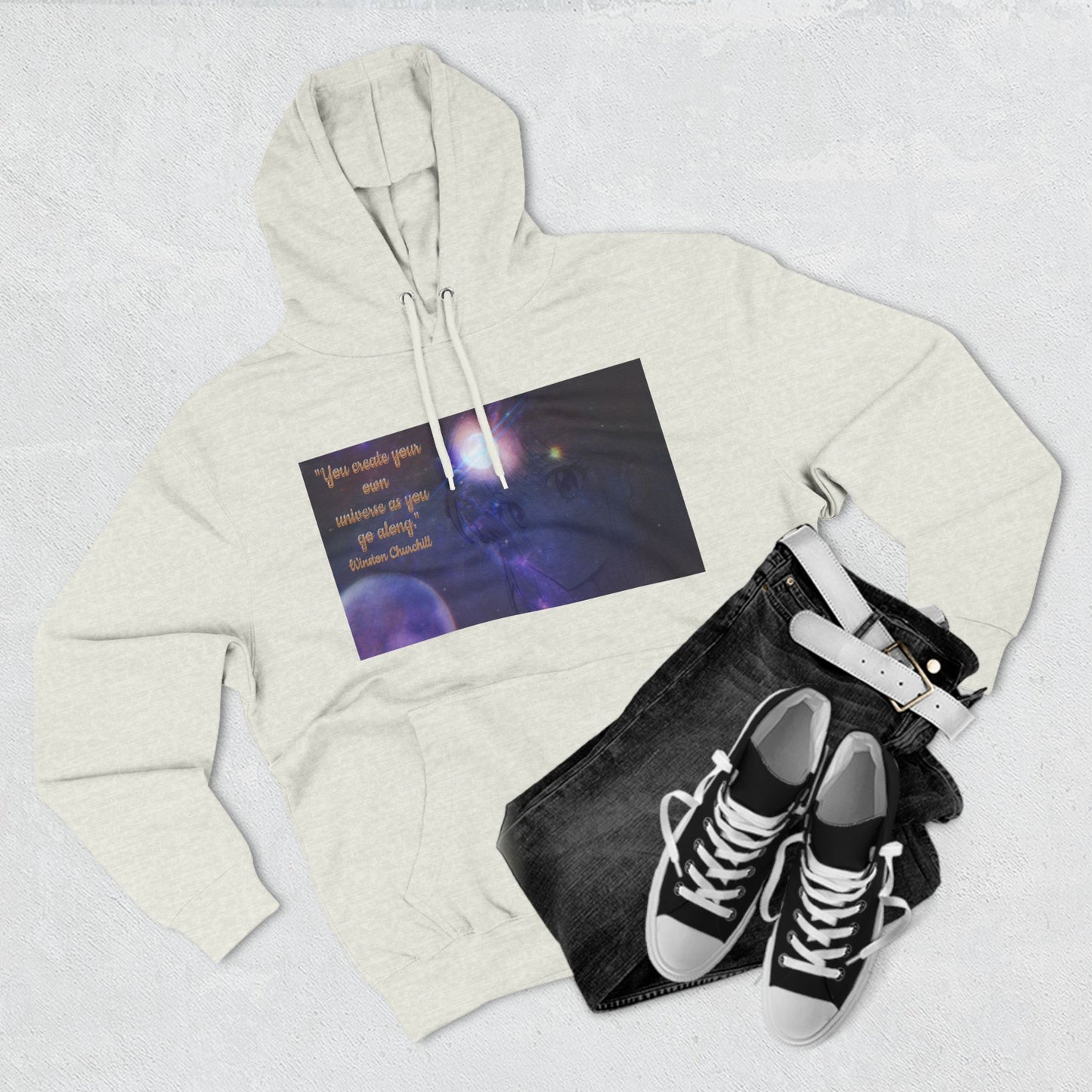 Three-Panel Fleece Hoodie - Universe Quoted Anime and Space Themed